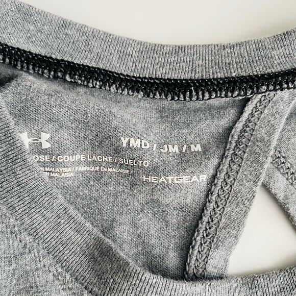 Under Armour Girls Medium Finale Showtime Sleeveless Tank Gray Overlapping Back - Picture 5 of 10